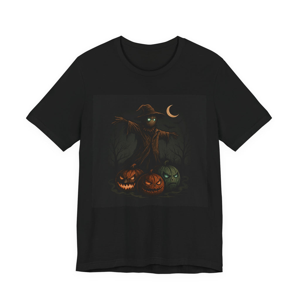 Halloween Scarecrow Tee, Unisex Short Sleeve Shirt for Fall, Spooky Costume Top, Pumpkin Lovers Gift, Perfect for Halloween Celebrations