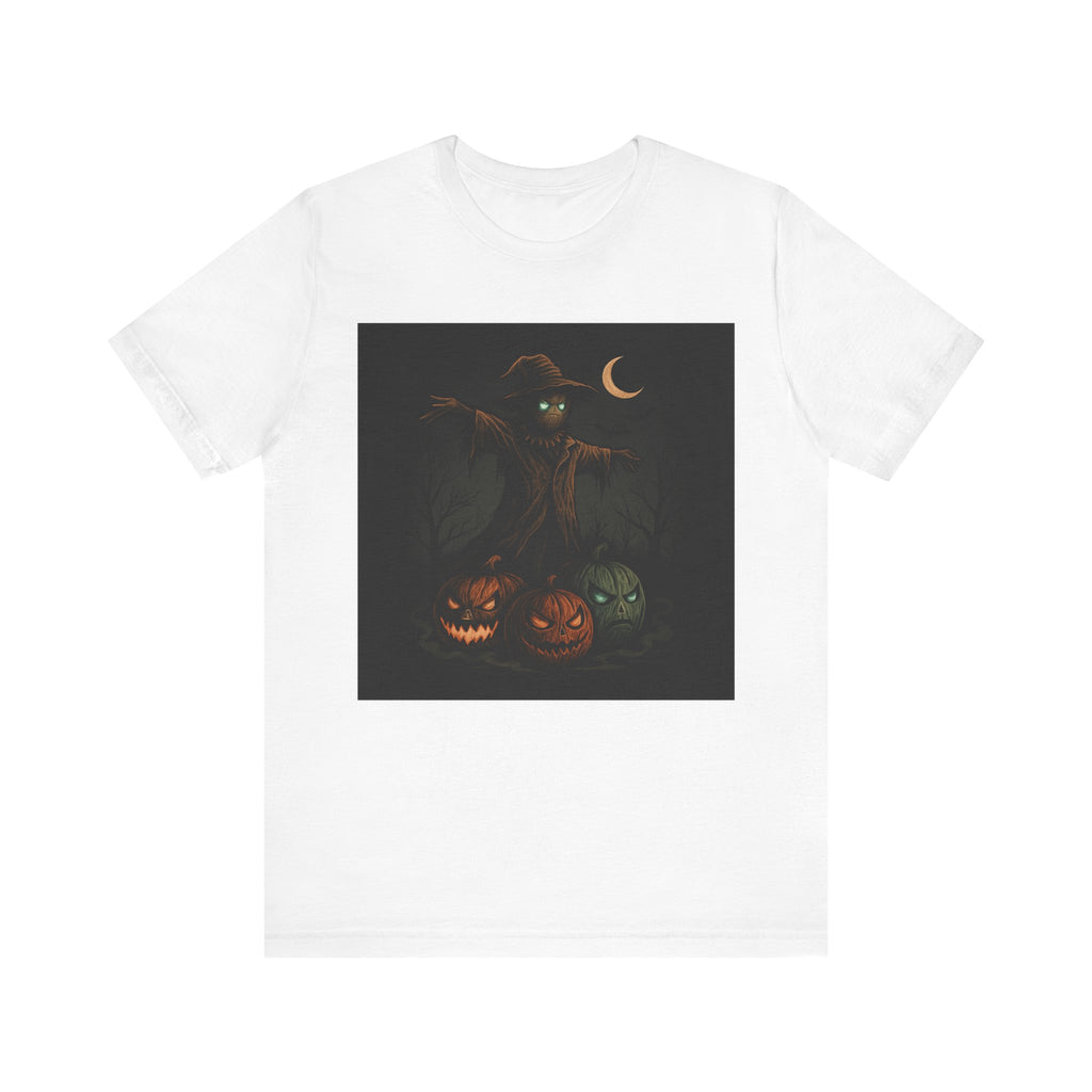 Halloween Scarecrow Tee, Unisex Short Sleeve Shirt for Fall, Spooky Costume Top, Pumpkin Lovers Gift, Perfect for Halloween Celebrations