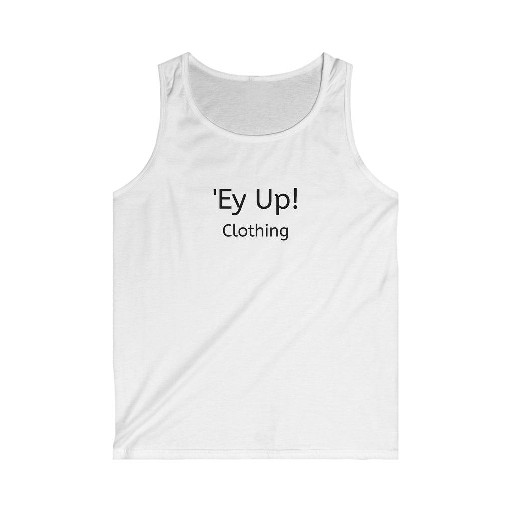 Men's Softstyle Tank Top with 'Ey Up!' Design, Casual Summer Wear, Perfect for Festivals, Beach, Workouts, Gift Idea
