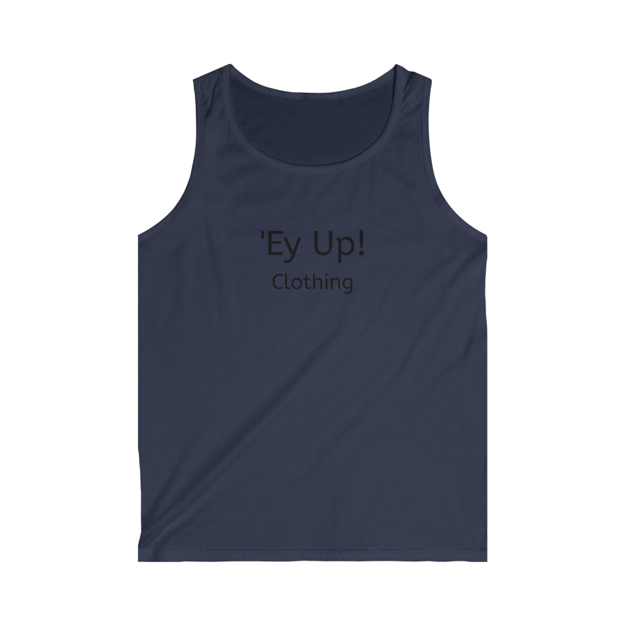 Men's Softstyle Tank Top with 'Ey Up!' Design, Casual Summer Wear, Perfect for Festivals, Beach, Workouts, Gift Idea
