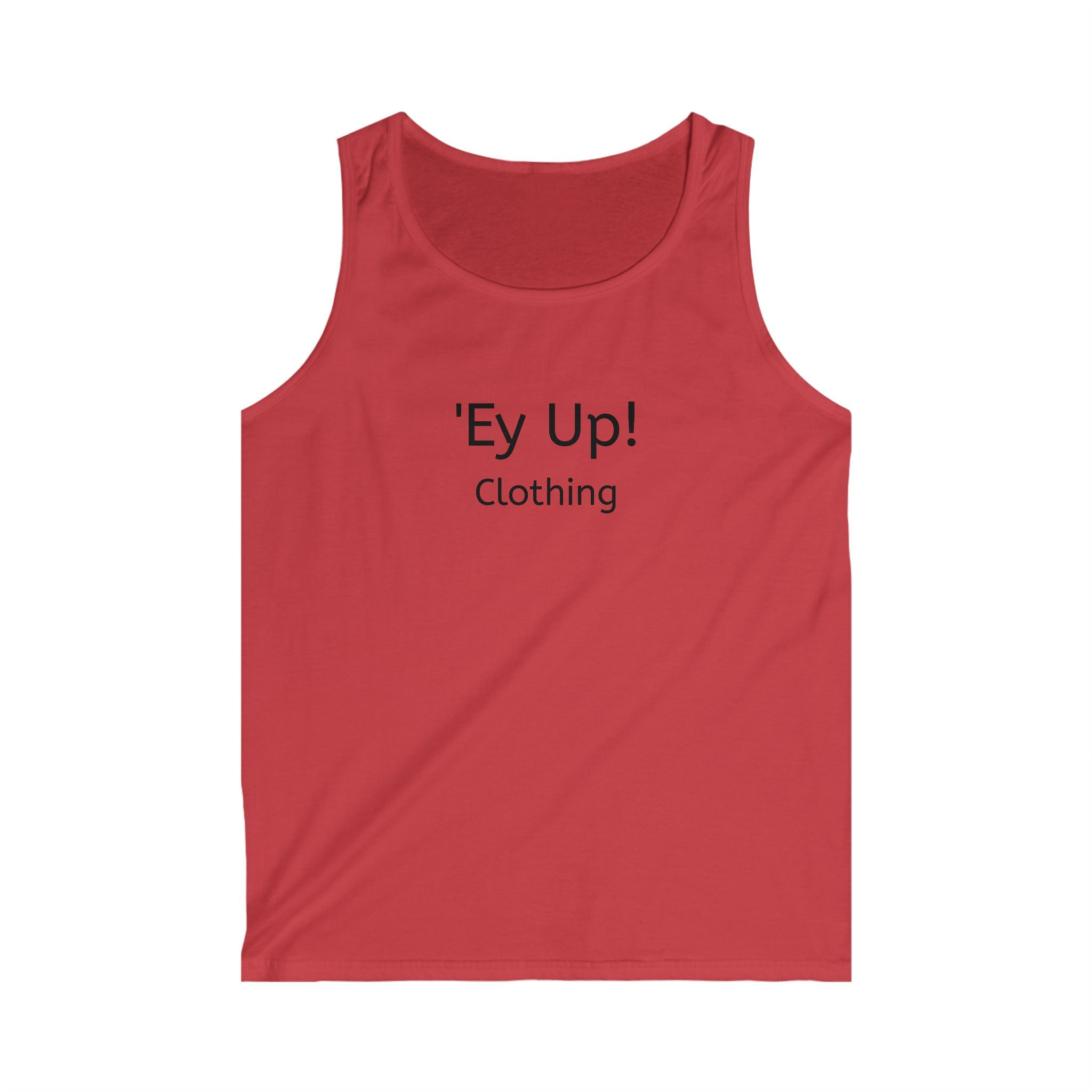 Men's Softstyle Tank Top with 'Ey Up!' Design, Casual Summer Wear, Perfect for Festivals, Beach, Workouts, Gift Idea