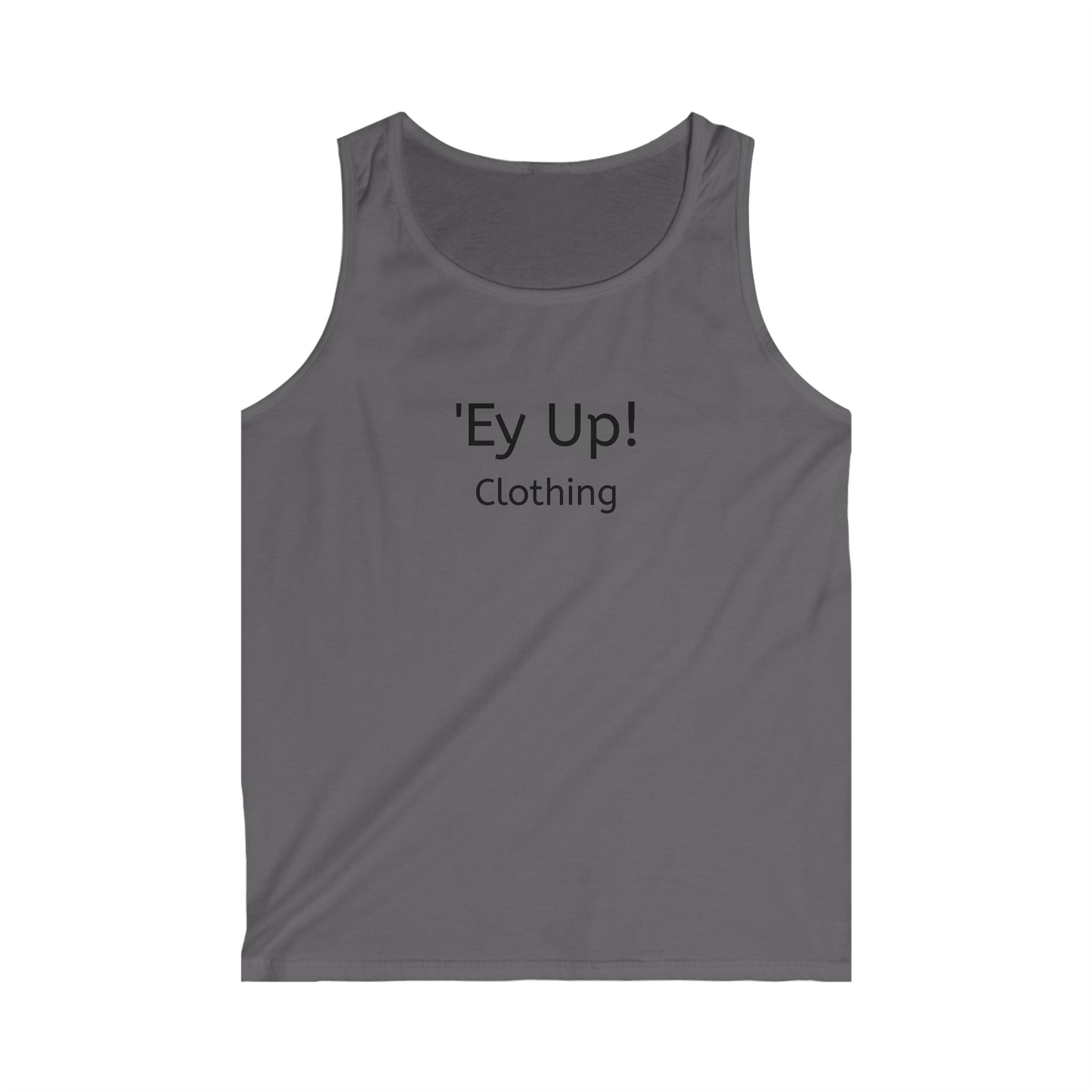 Men's Softstyle Tank Top with 'Ey Up!' Design, Casual Summer Wear, Perfect for Festivals, Beach, Workouts, Gift Idea